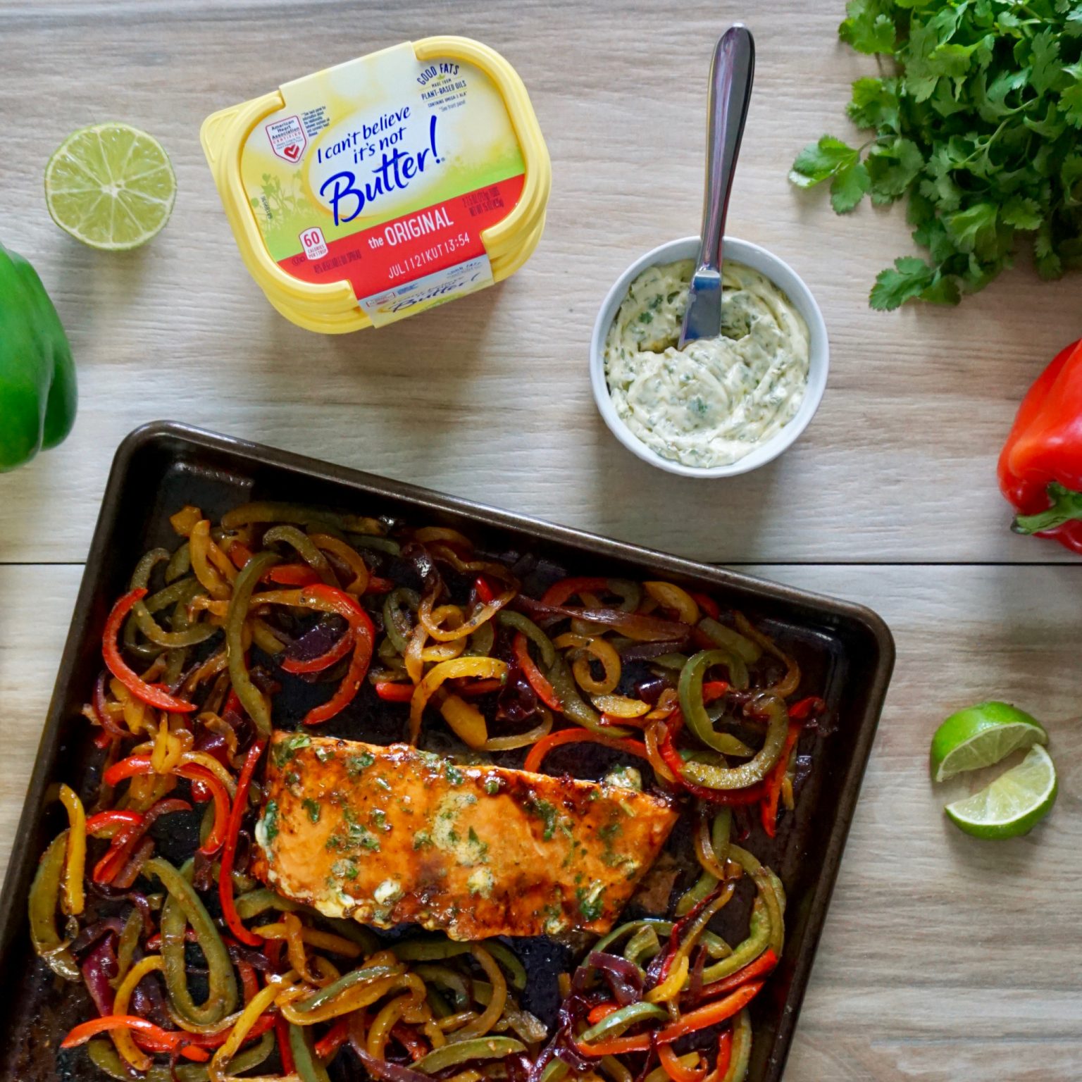 Cilantro Lime Butter Salmon Sheet Pan Fajitas