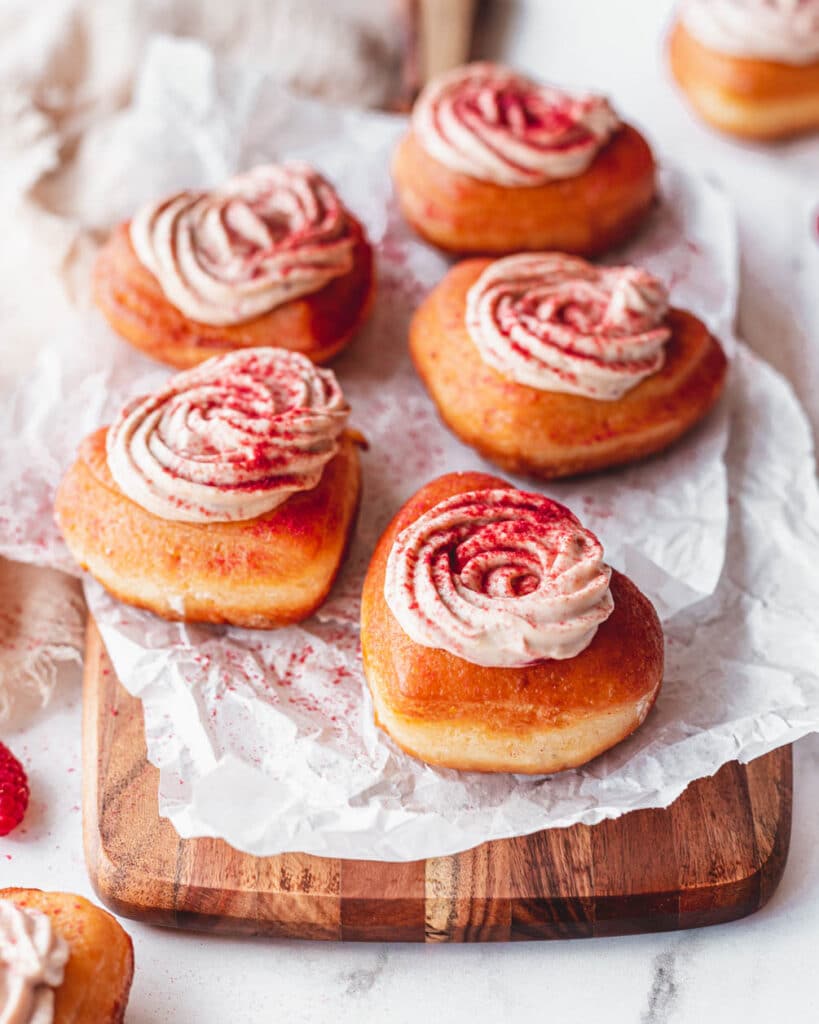 raspberry custard heart donuts