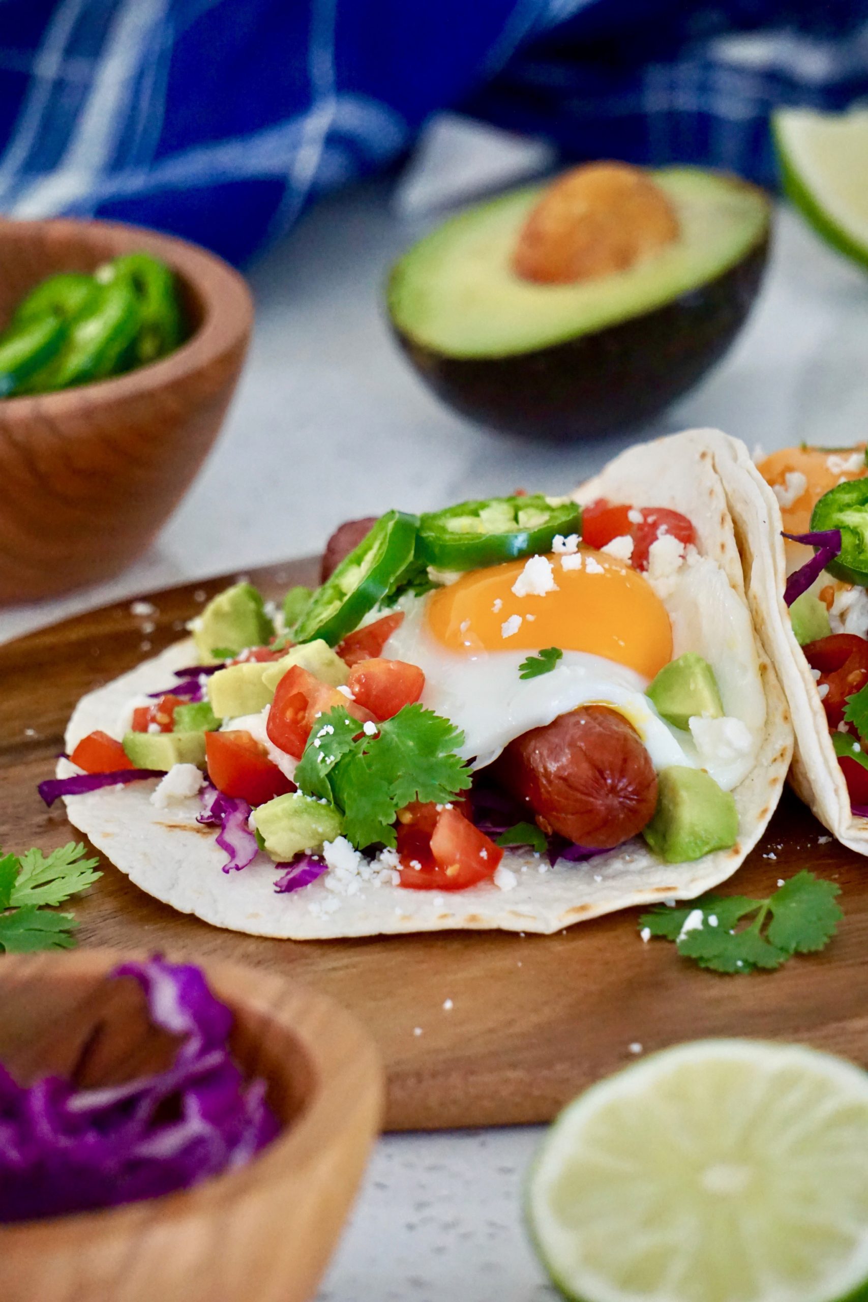 keto hot dog and egg breakfast tacos