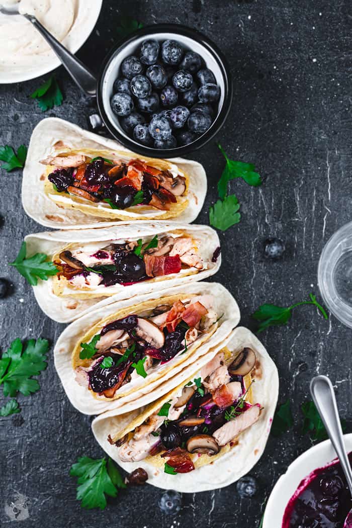 Turkey-tacos-with-blueberry-sauce and other fantastic turkey leftover recipes