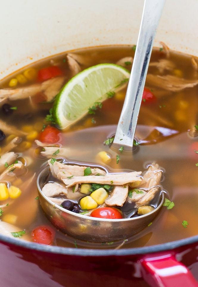 Mexican tortilla soup made with leftover Thanksgiving turkey