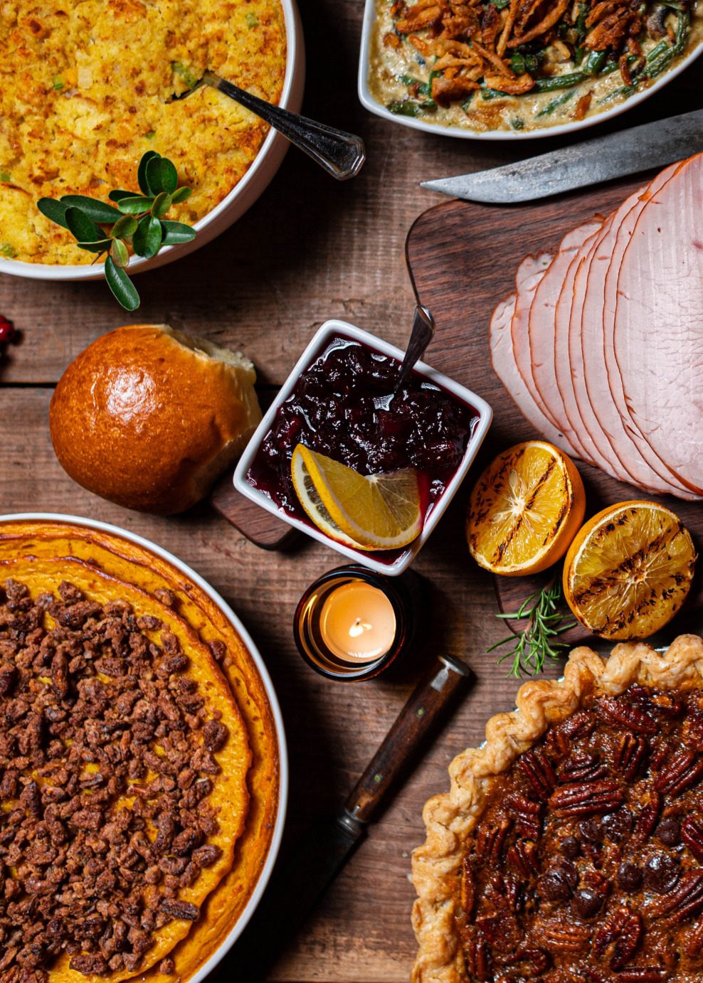 Thanksgiving dinner sides and pies