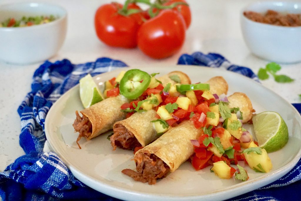 Mexican Pulled Pork Taquitos with Pineapple Salsa