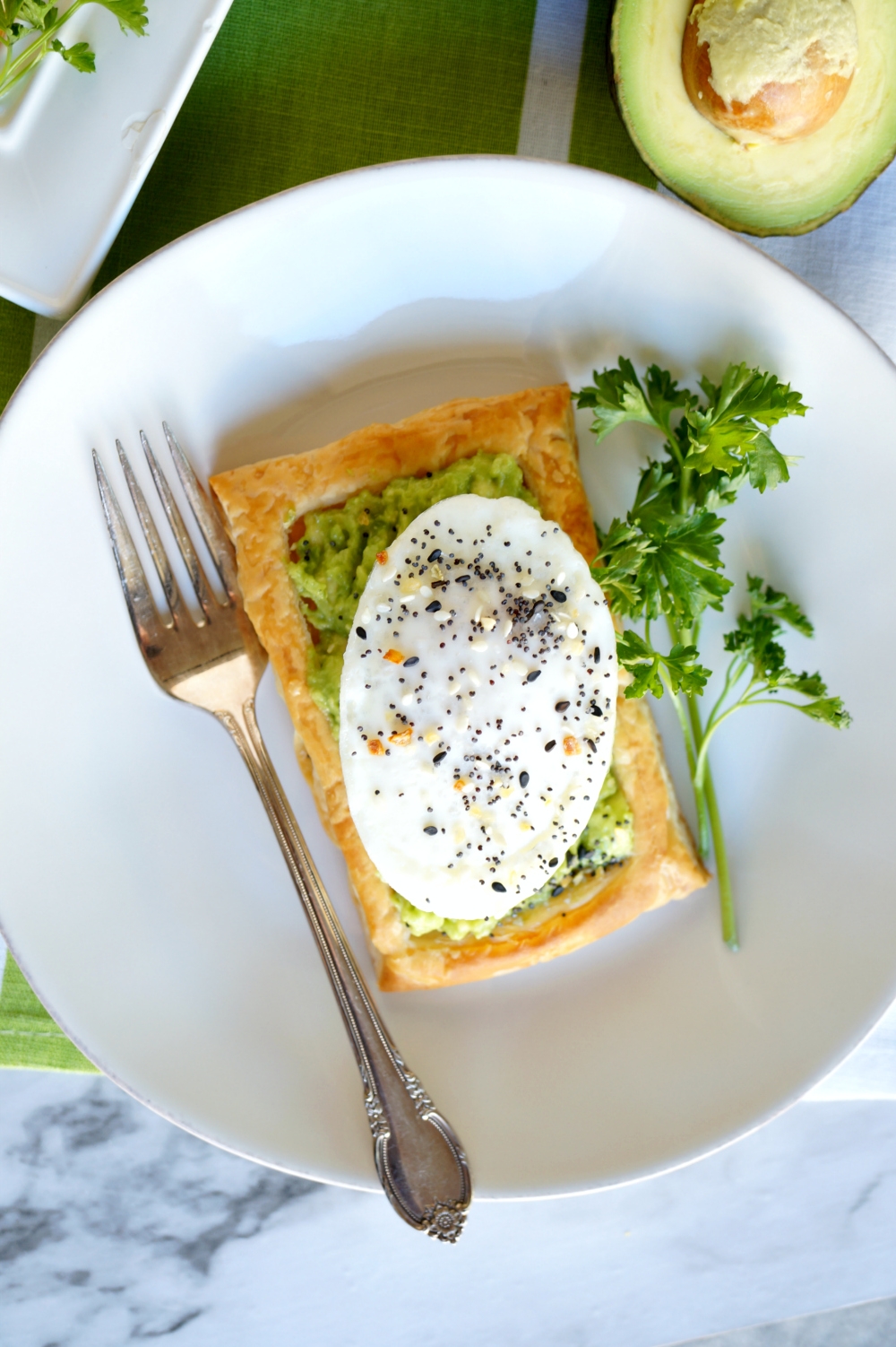 Avocado toast squares with egg, Easter recipes