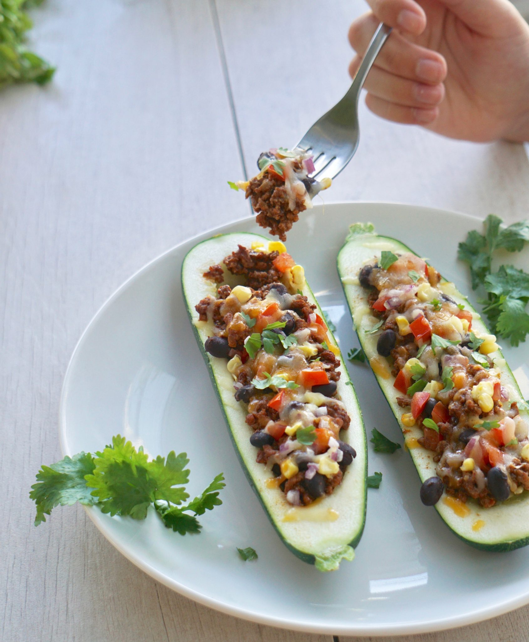 Southwest Zucchini Boats Stuffed with Ground Beef
