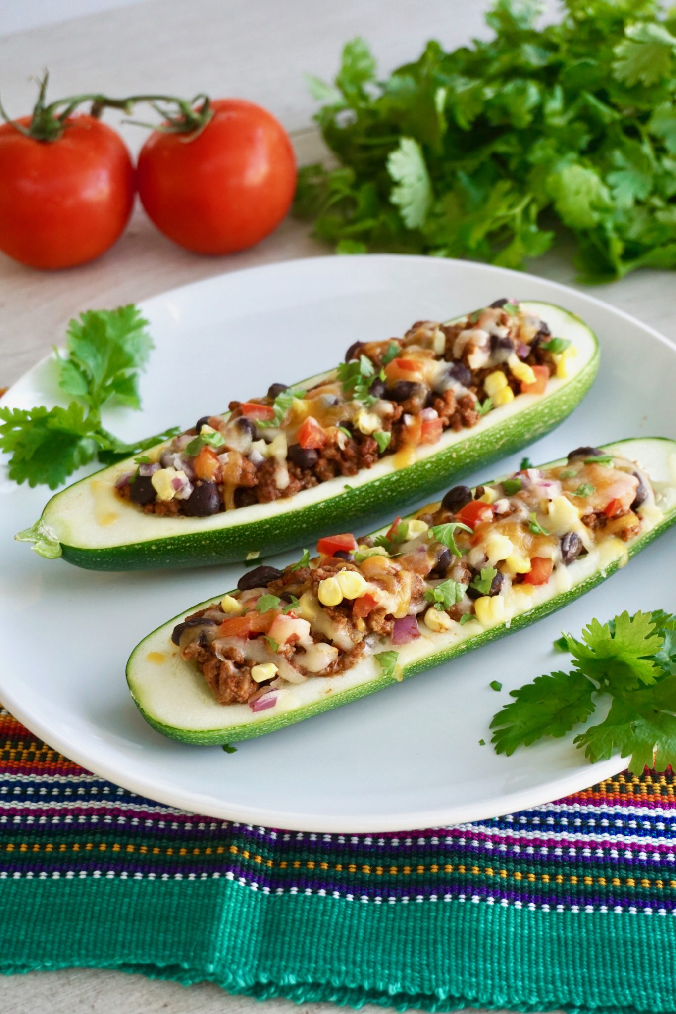 Southwest Zucchini Boats Stuffed with Ground Beef