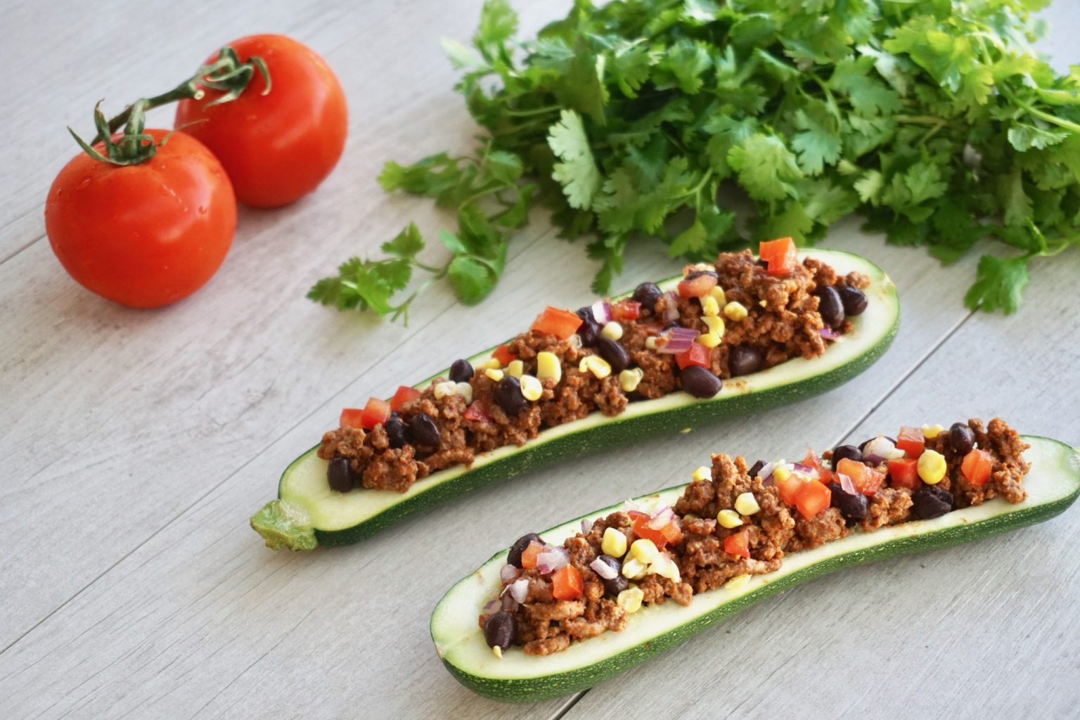 Southwest Zucchini Boats Stuffed with Ground Beef