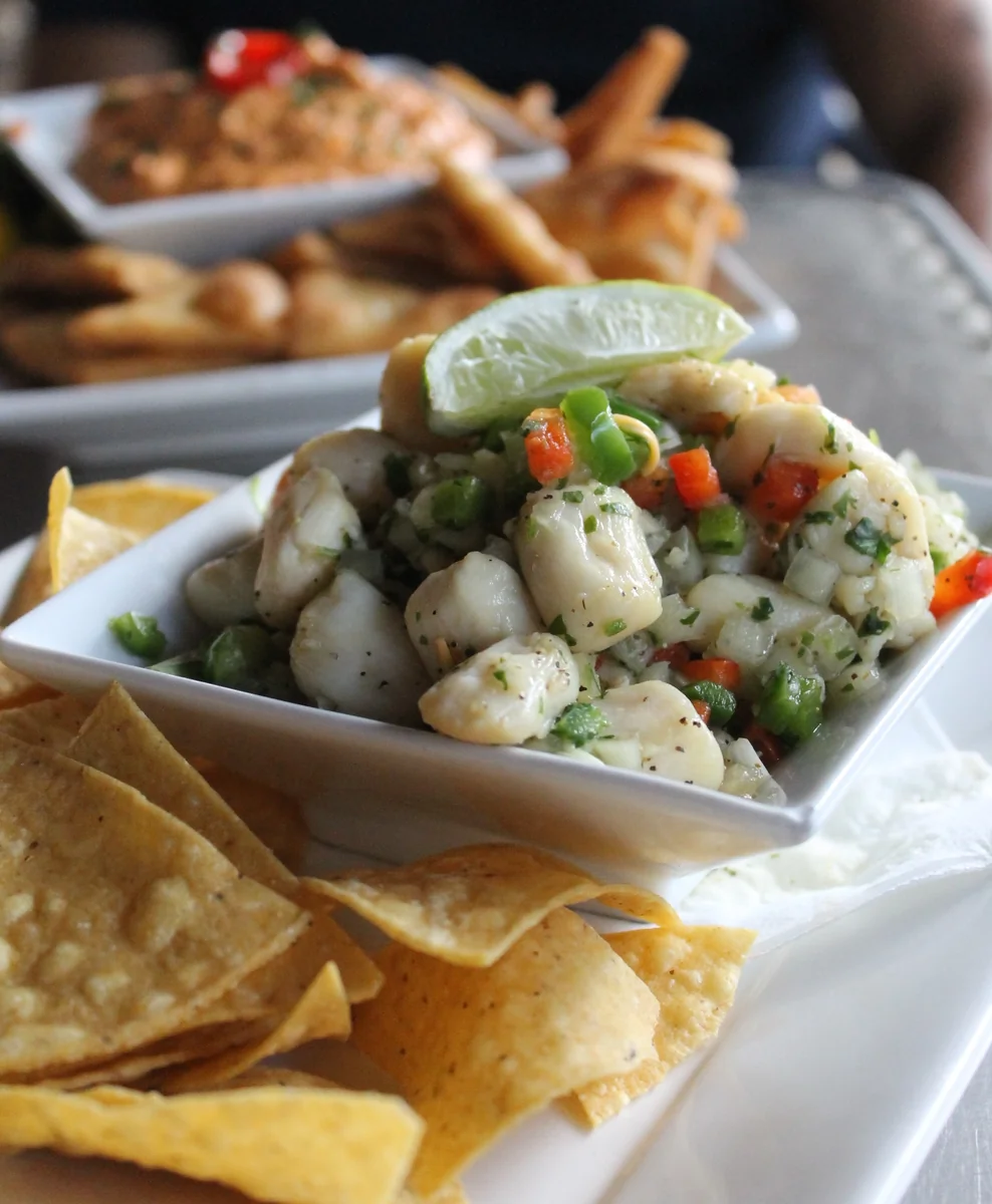 Peruvian ceviche served with tortilla chips at Emiliano’s Cafe