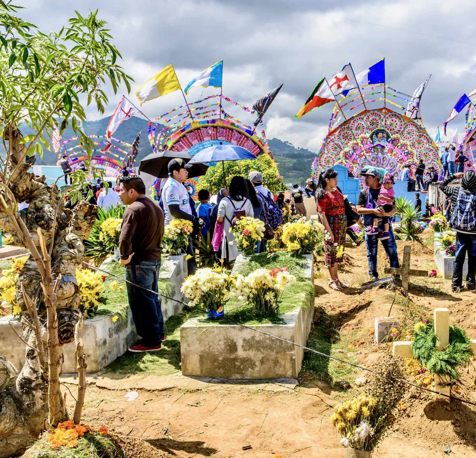 Day of the Dead traditions in Guatemala, a decorated cemetery on November 1st