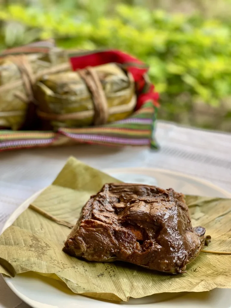 Guatemalan tamales negros made with chocolate-and-prune recado negro
