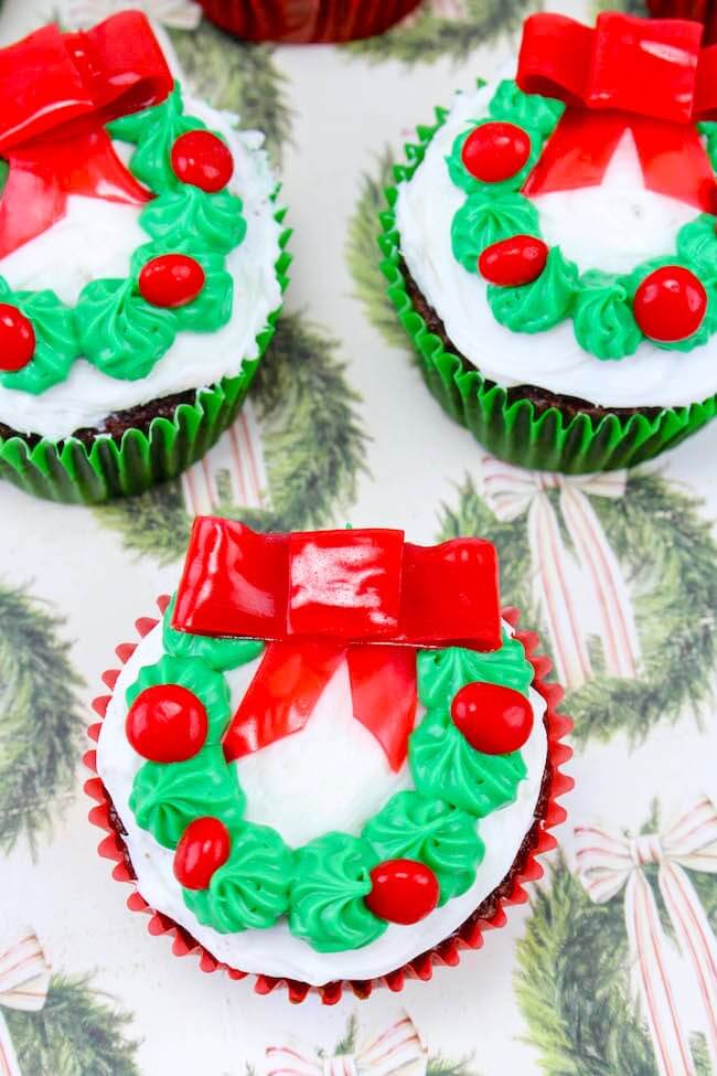 Christmas wreath cupcakes