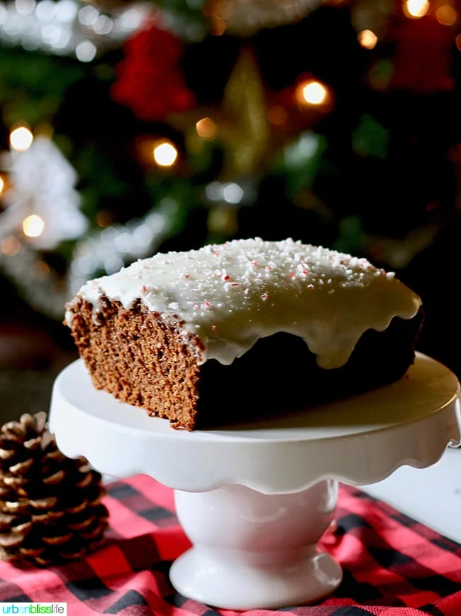 Gingerbread loaf with candy cane frosting