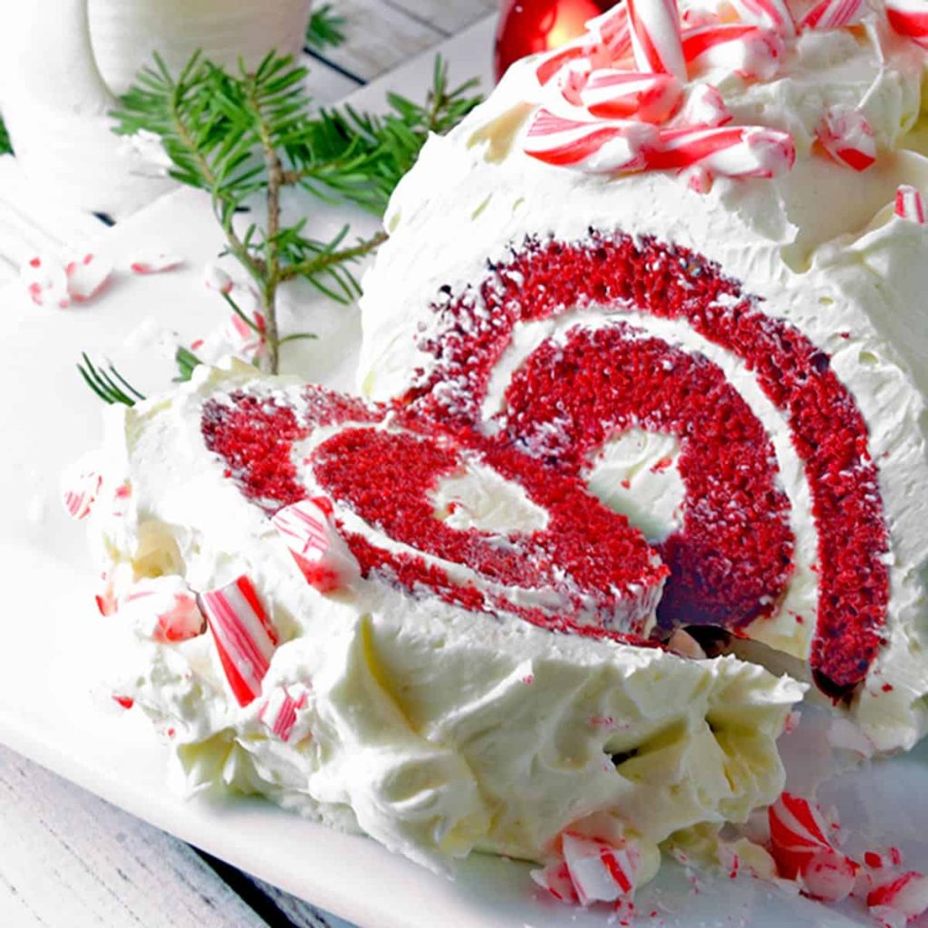 Red Velvet Cale Roll recipe with candy canes