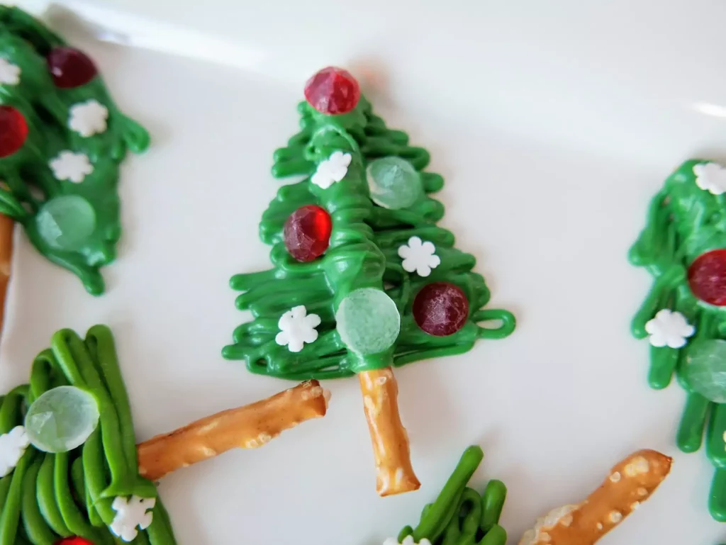 Super easy Christmas tree pretzels