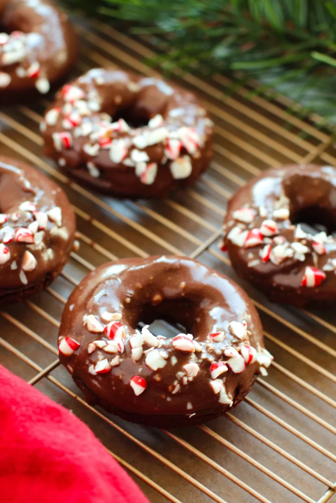 Chocolate glazed peppermint donuts