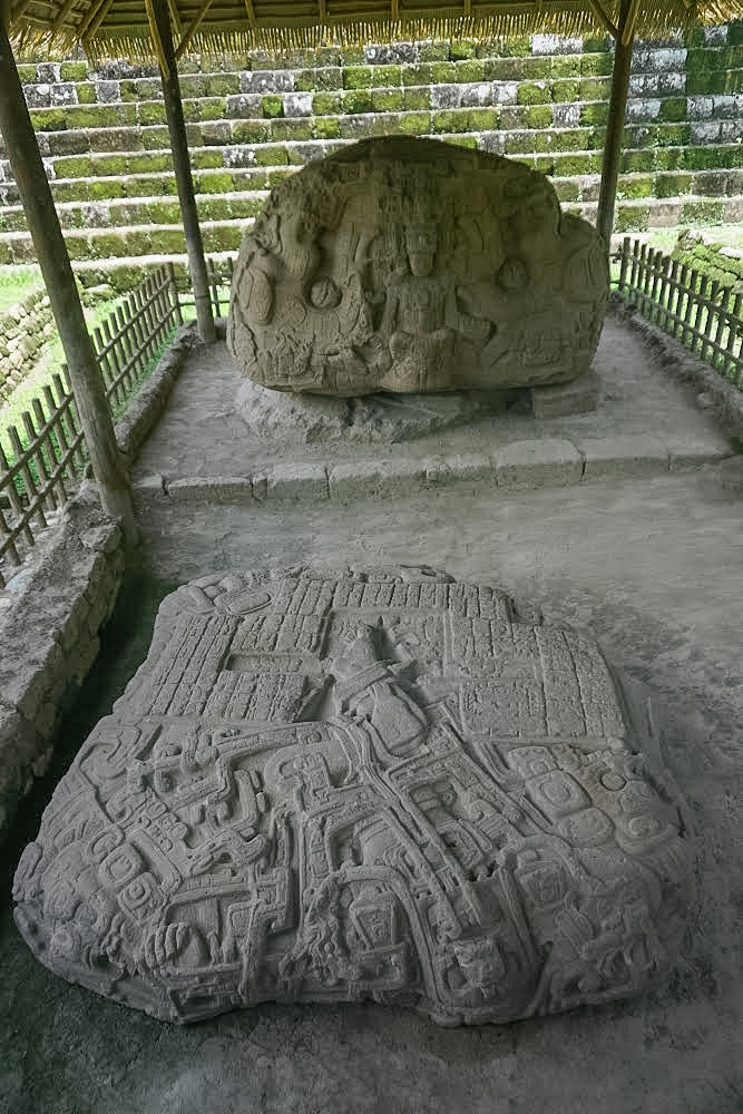 Zoomorphic altars at Quirigua Mayan site in Guatemala