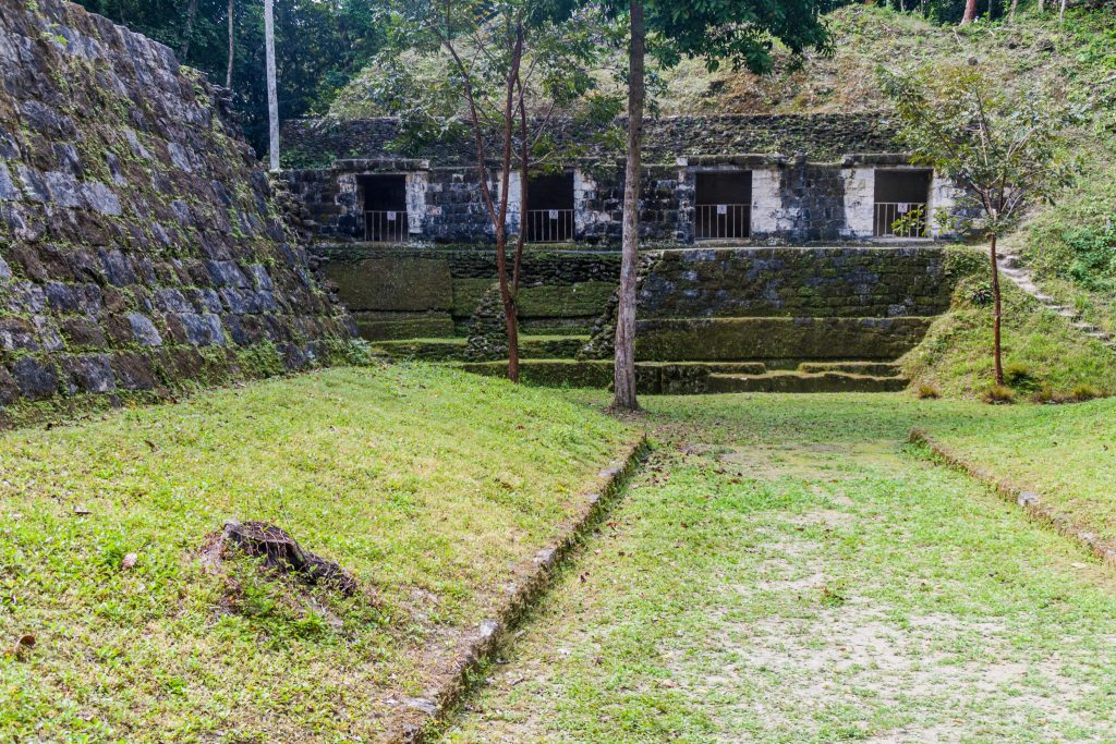 Ball court at Yaxha Mayan site in Guatemala