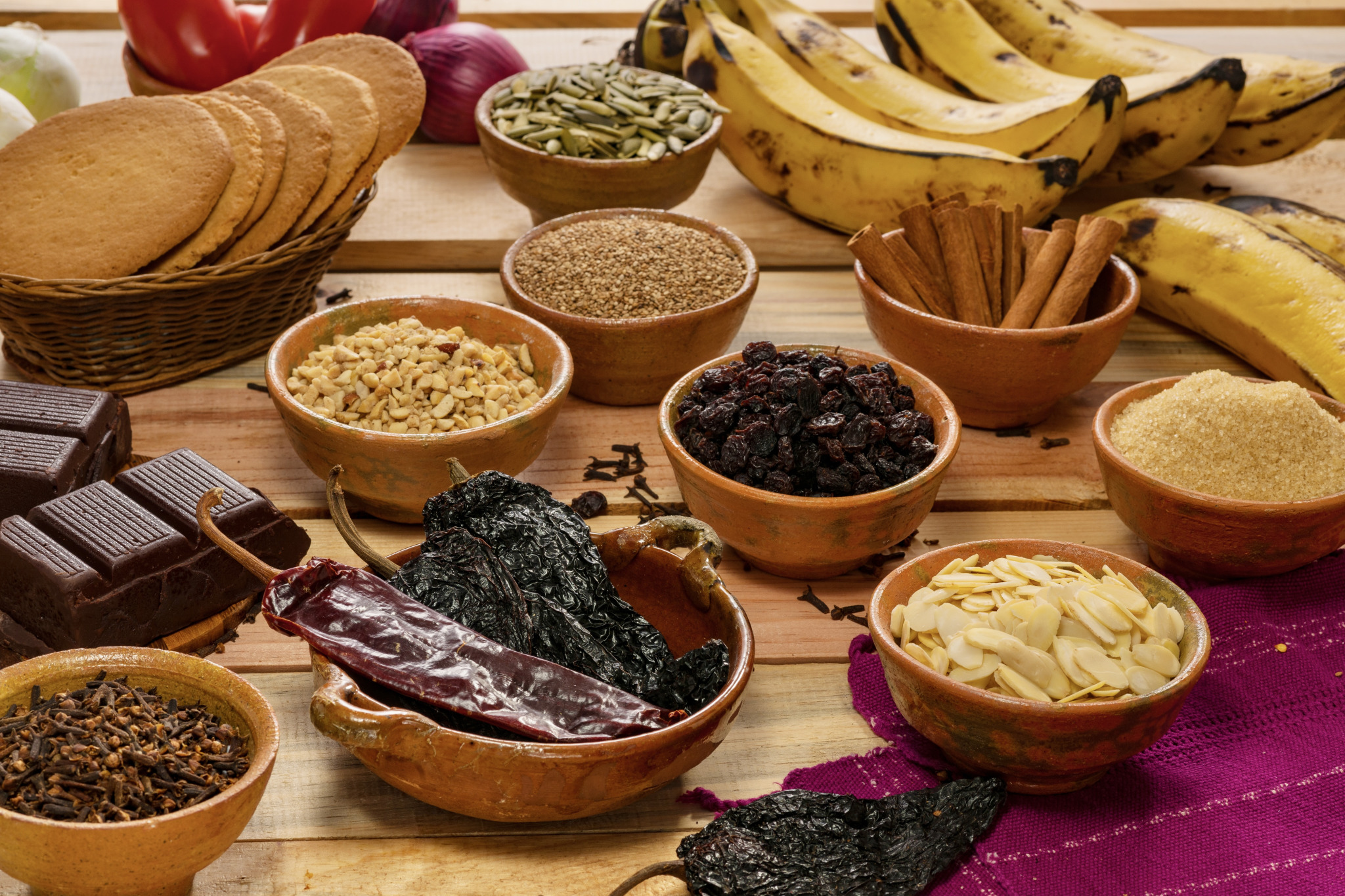 Ingredients for making plantanos en mole recipe from Guatemala