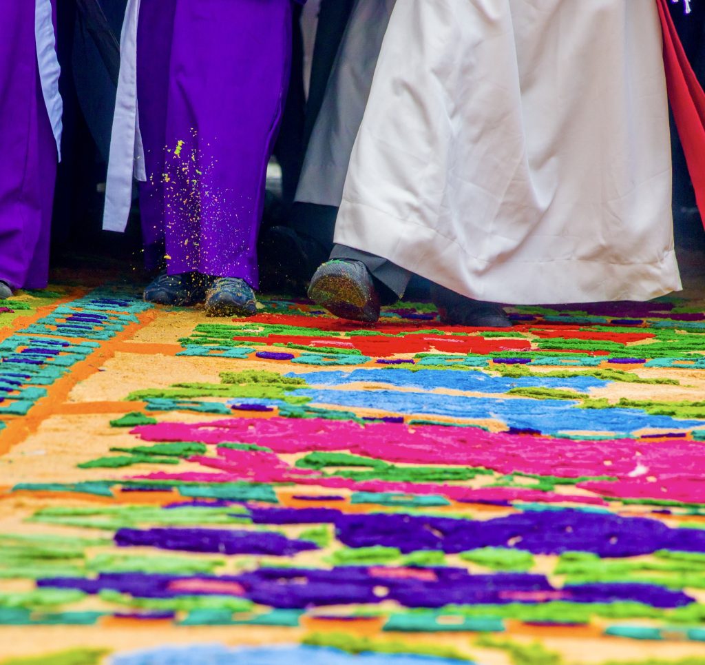 Easter sawdust carpet in Antigua Guatemala. 
