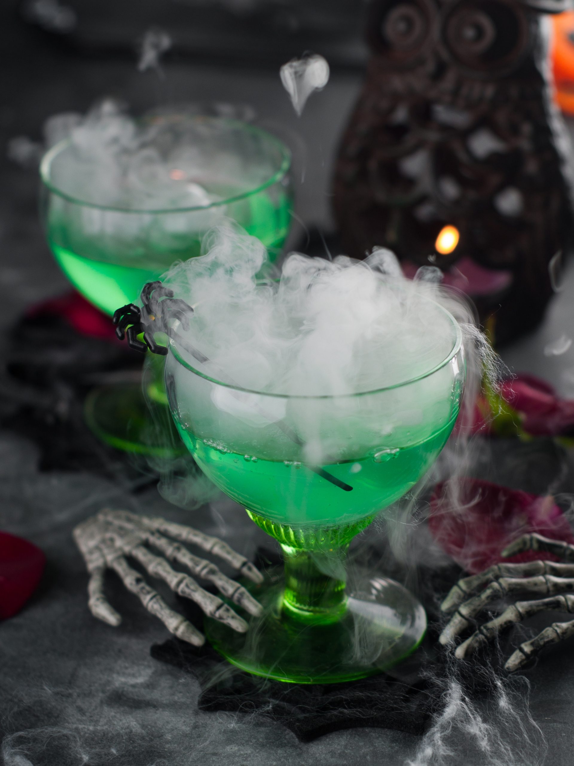 Green Zombie Halloween Cocktail with dry ice