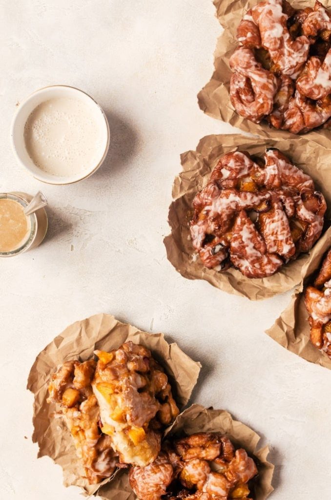 Easy peach fritters with maple glaze