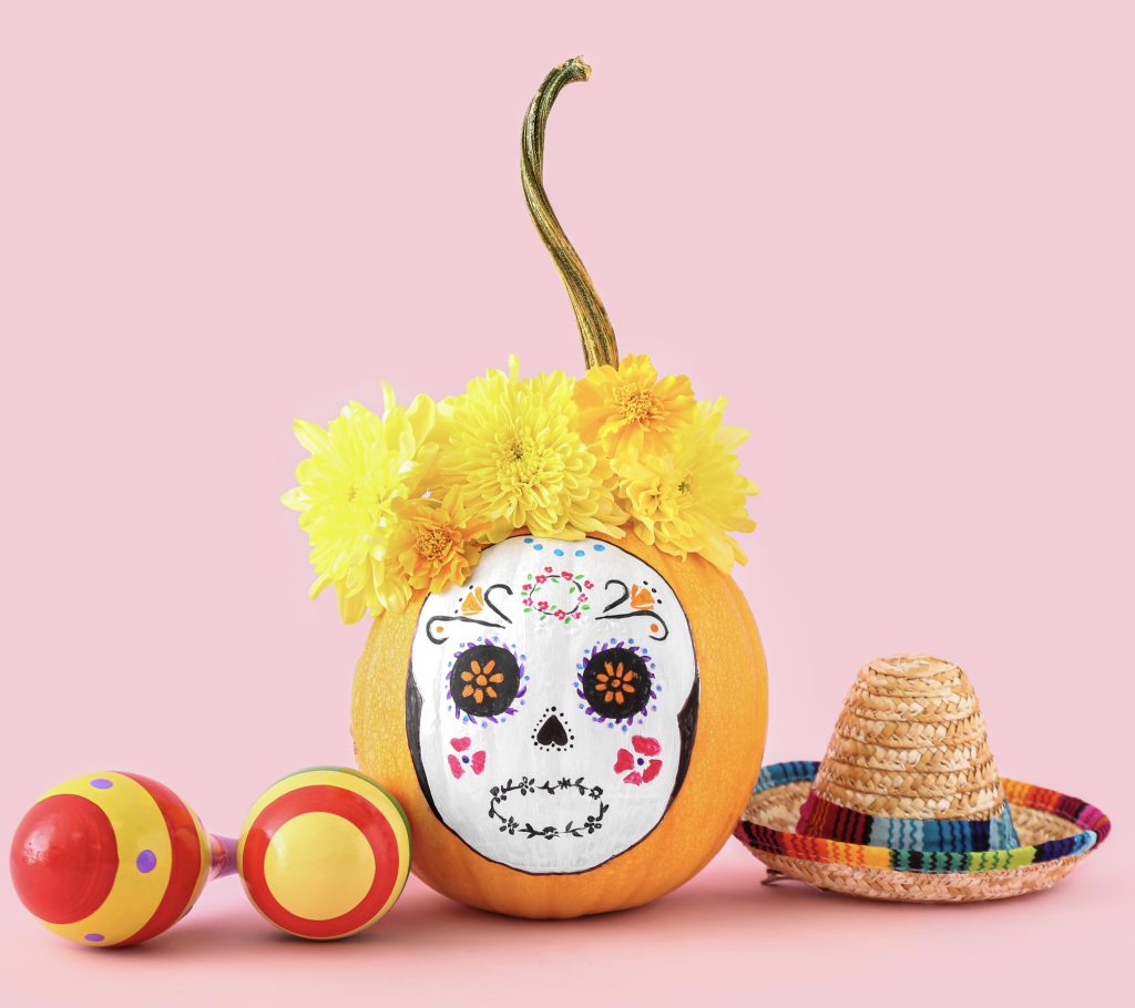 Painted Day of the Dead pumpkins