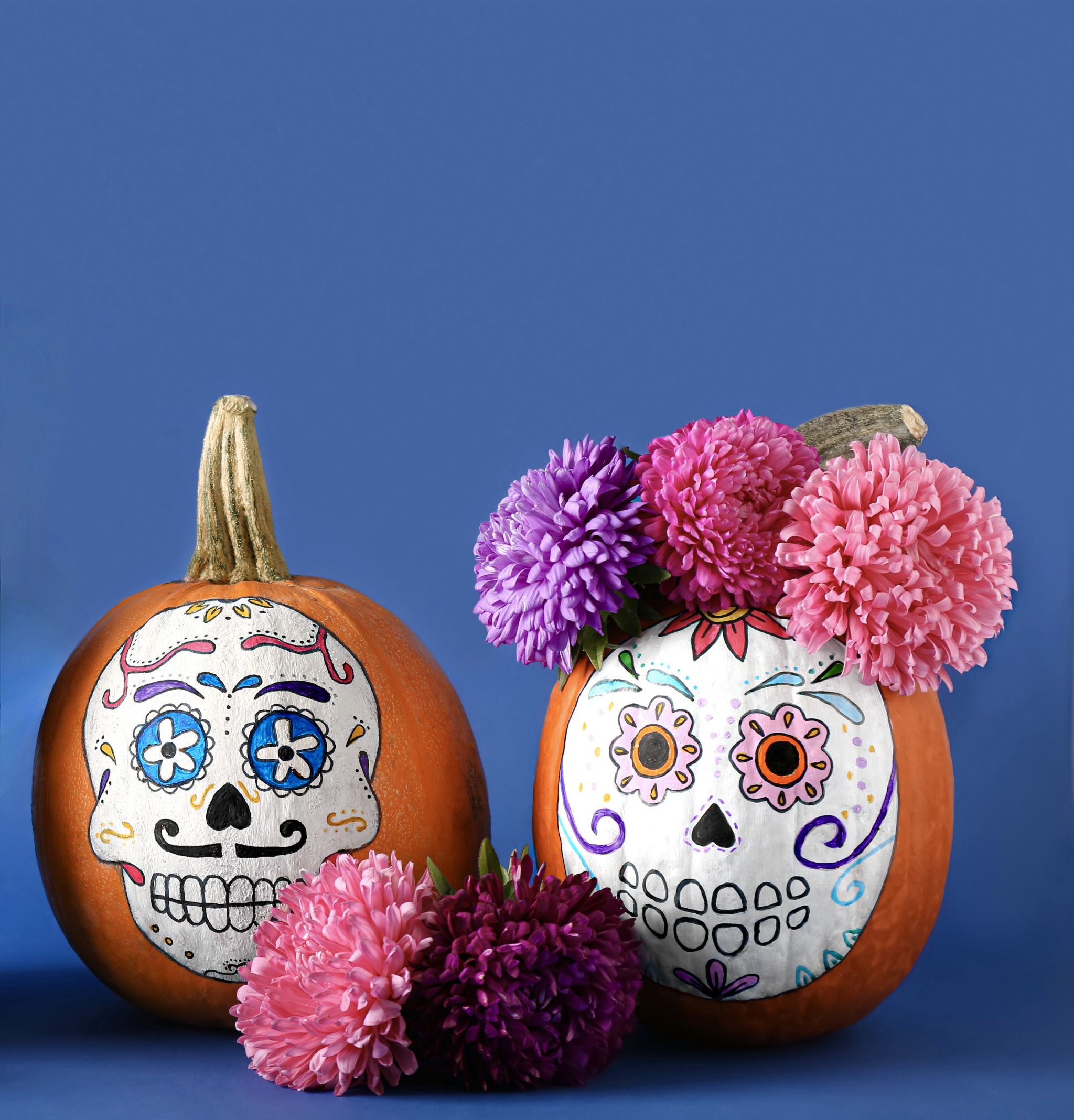 Sugar Skull Pumpkins Easy Day Of The Dead Painted Pumpkin Craft