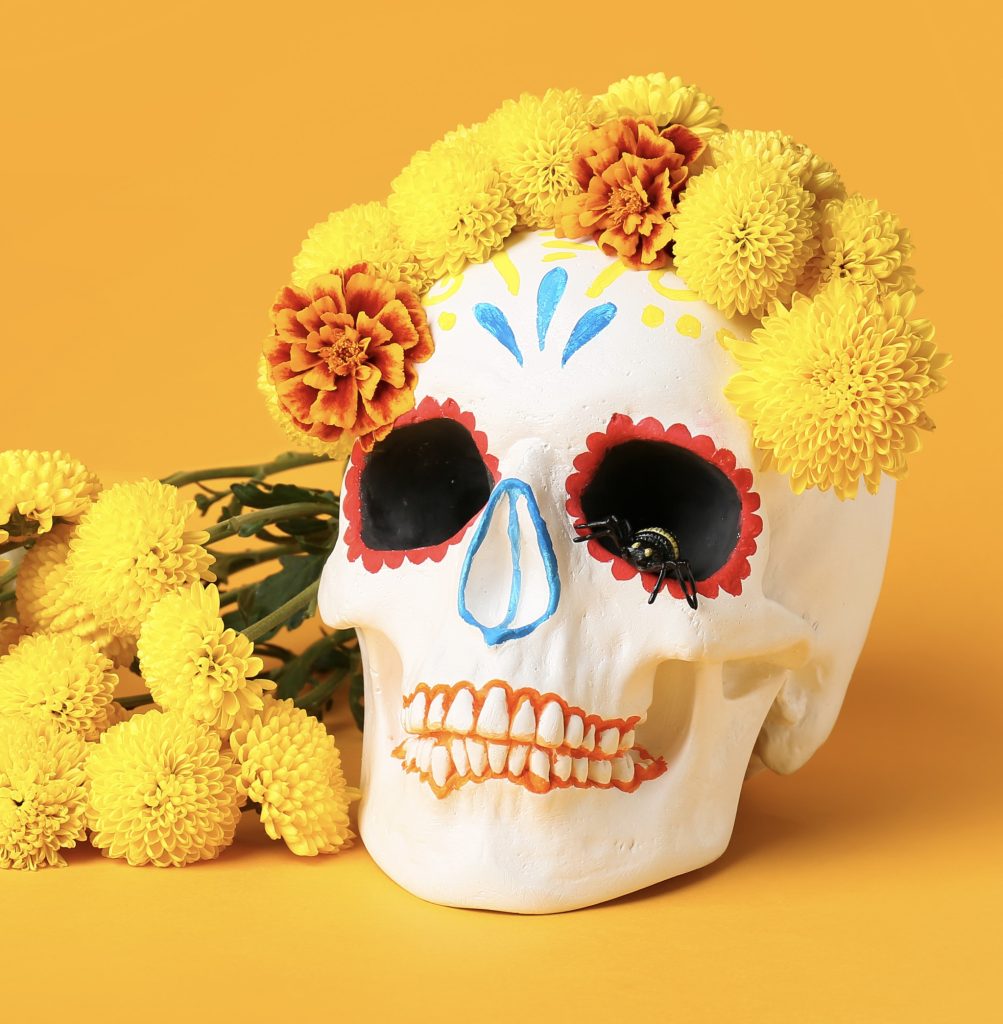 Using marigolds for Day of the Dead crafts for Dia de los Muertos