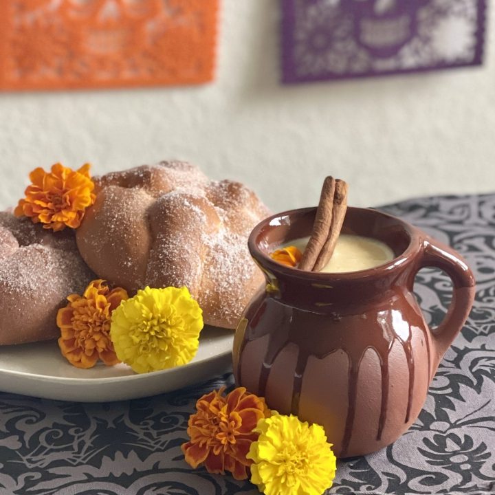 Marigold atole and pan de muerto for Day of the Dead
