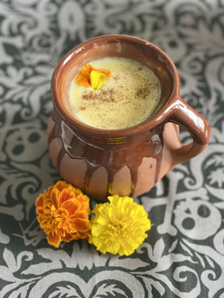 Easy Marigold (cempasuchil) atole recipe for Dia de los Muertos