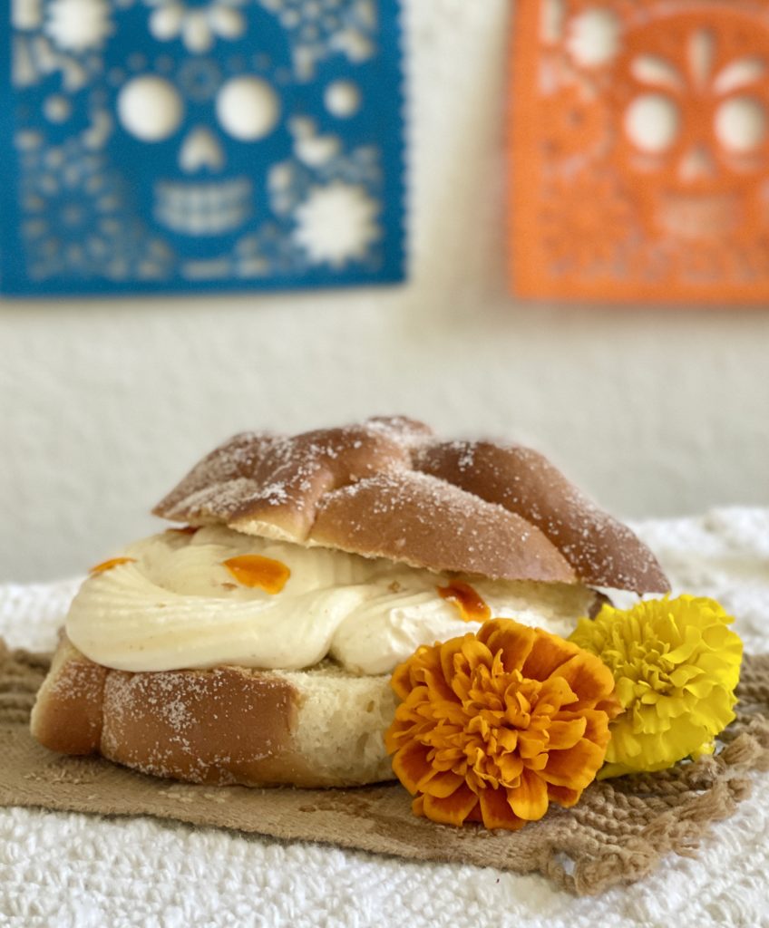 Marigold cream filled pan de muerto recipe