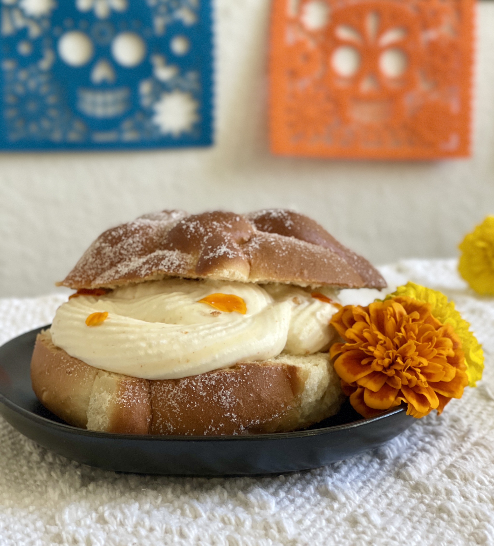 Cempasúchil (Marigold) Cream Filled Pan de Muerto