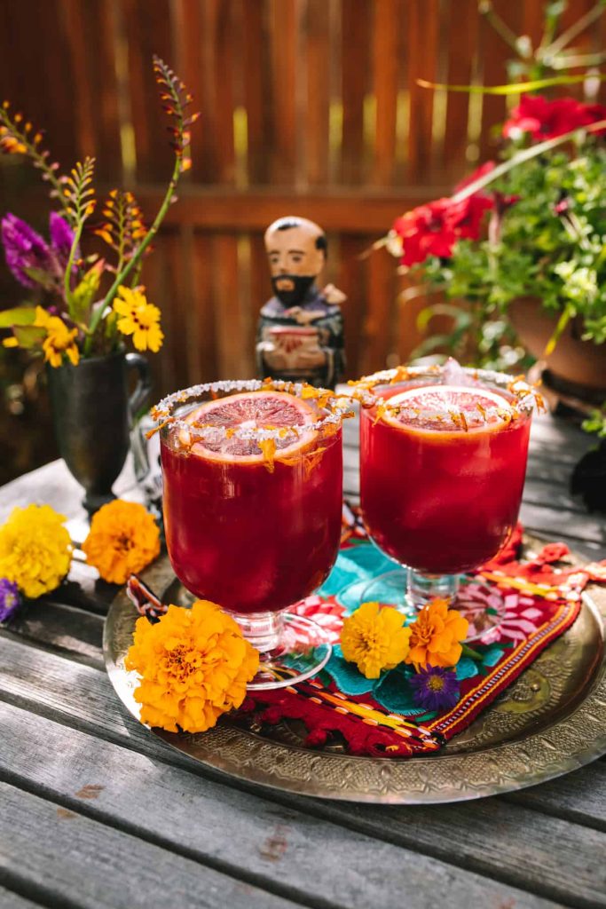 Marigold-Blood-Orange-Margarita and other recipes using marigolds for Day of the Dead
