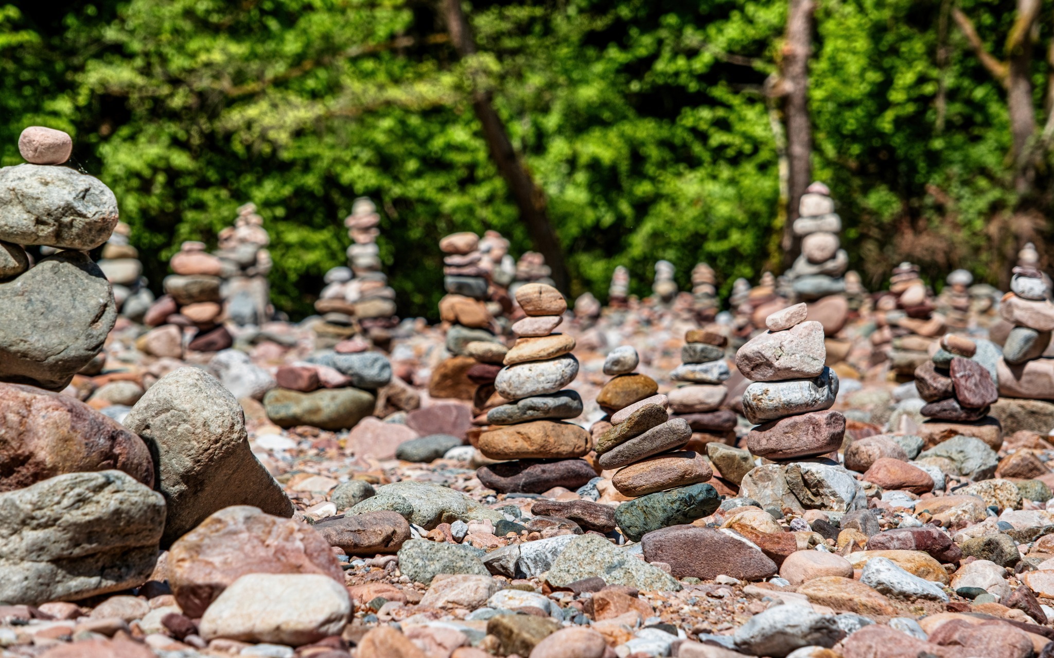 Buddha Beach vortex in Sedona with stacked rocks