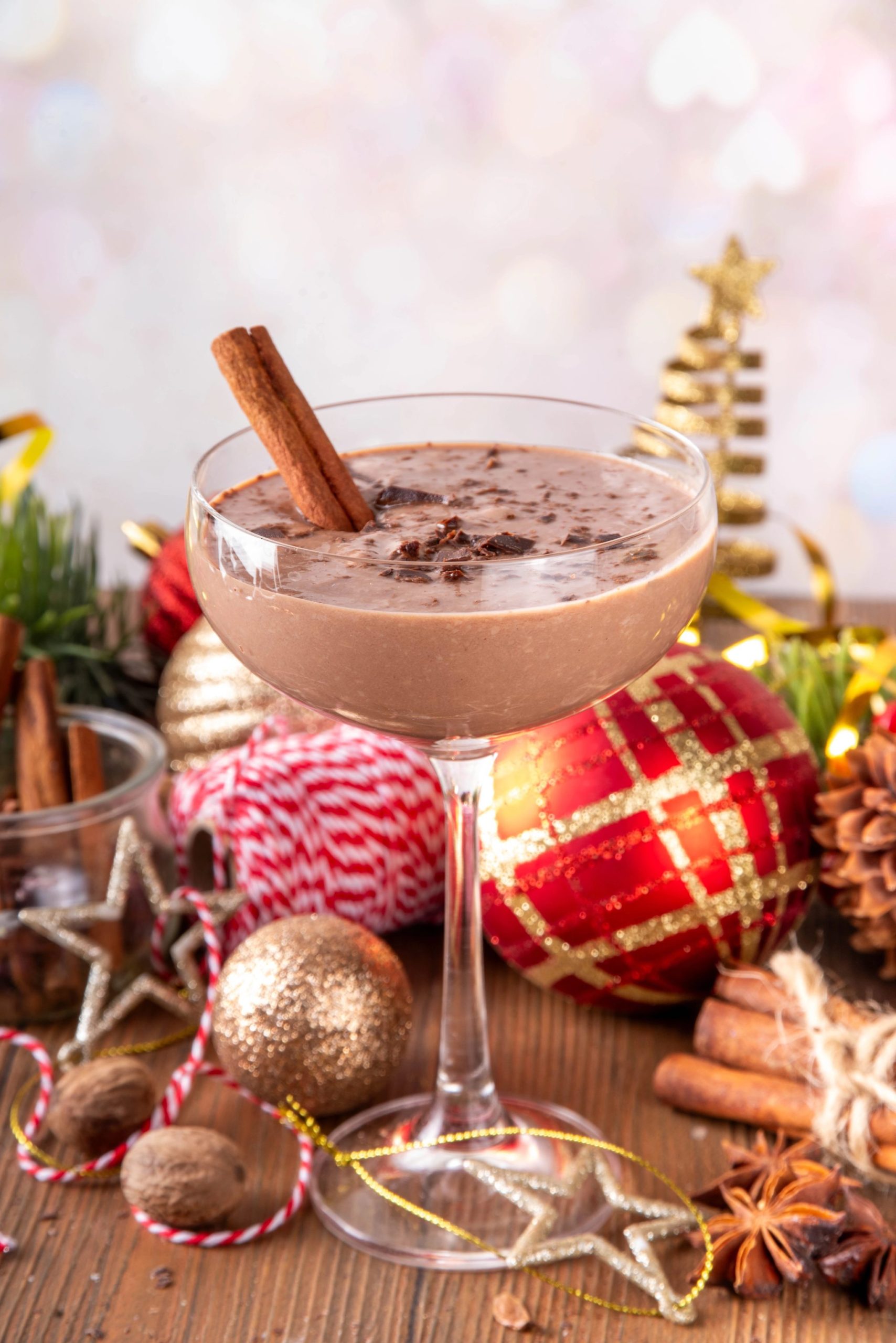 Holiday chocolate martini recipe made with eggnog, a cozy winter cocktail and Christmas party drink idea