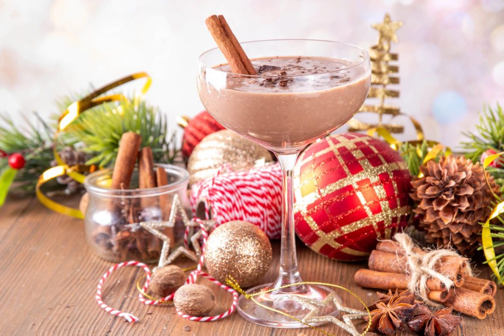 Chocolate eggnog martini recipe made with eggnog and chocolate liqueur, a creamy holiday cocktail perfect for Christmas parties and winter entertaining