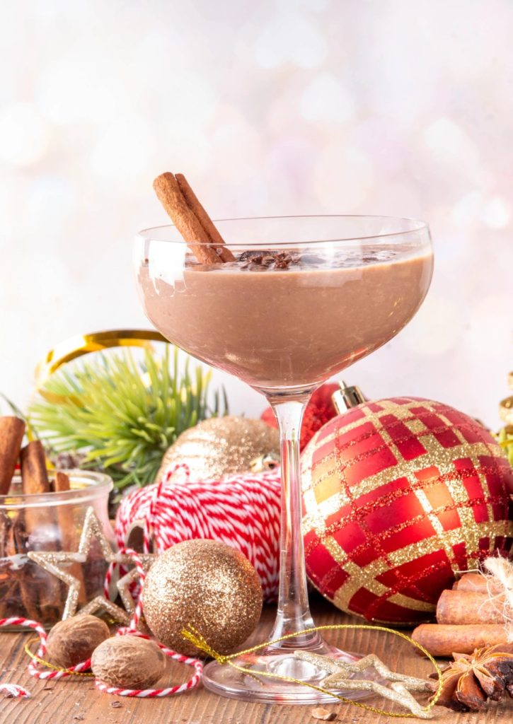Creamy chocolate eggnog cocktail recipe perfect for Christmas, winter parties, and holiday dessert cocktails