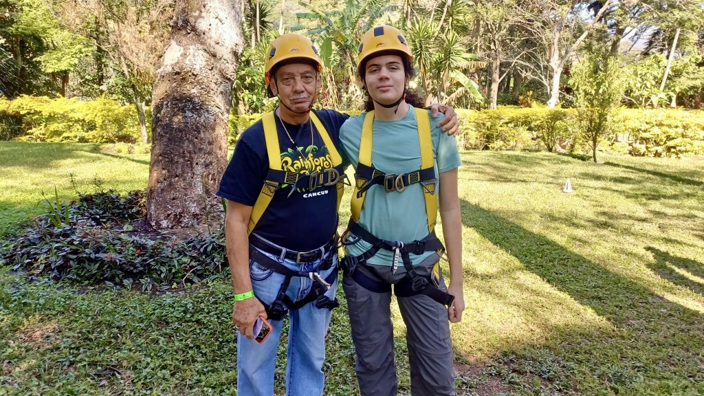 Grandpa and grandson before rappelling at Finca El Barretal in Guatemala