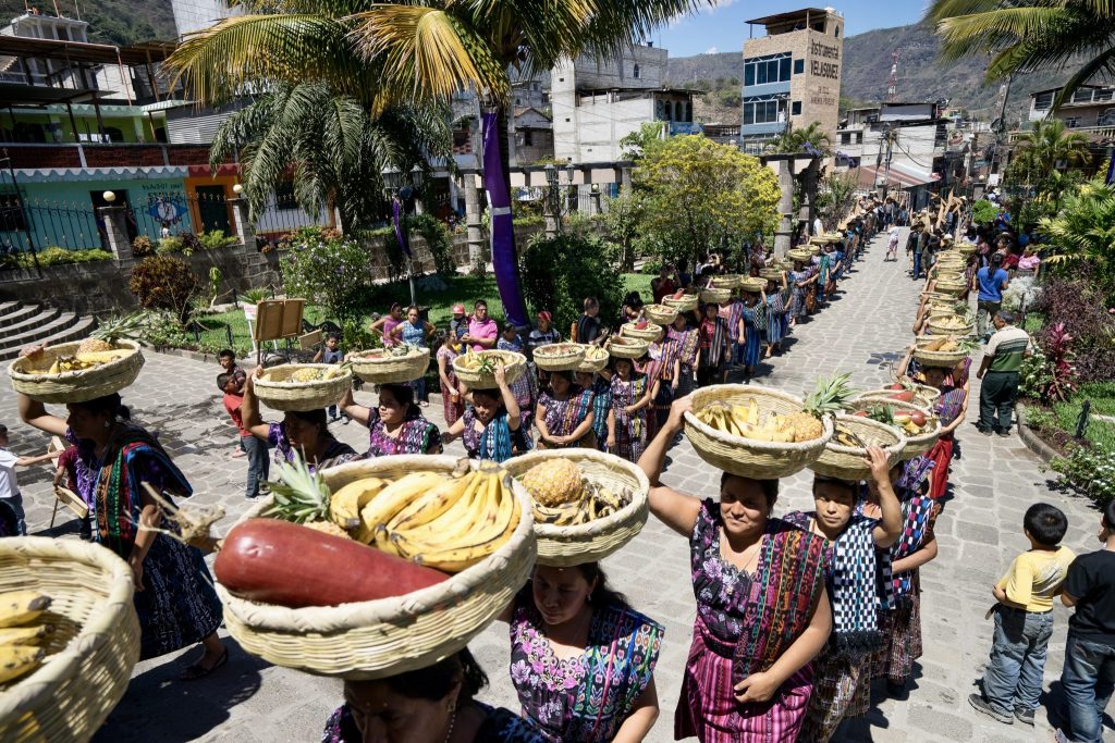 La Traida de Fruta tradition on Holy Wednesday during in the town of San Pedro La Laguna during Holy Week in Atitlan