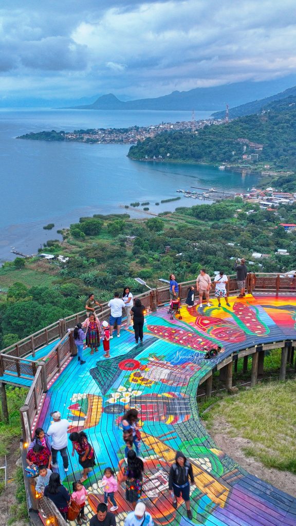 Colorful viewpoint overlooking Lake Atitlán in San Juan La Laguna Guatemala
