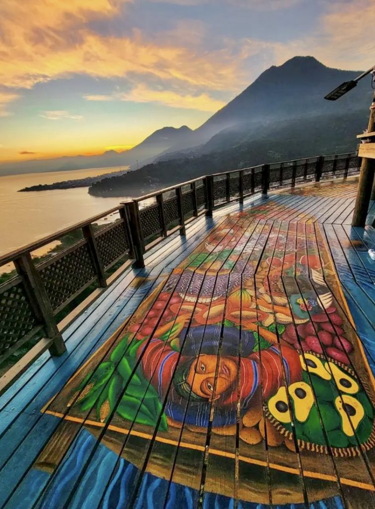 Sunset at Mirador Kaqasiiwaan viewpoint overlooking Lake Atitlán in San Juan La Laguna Guatemala