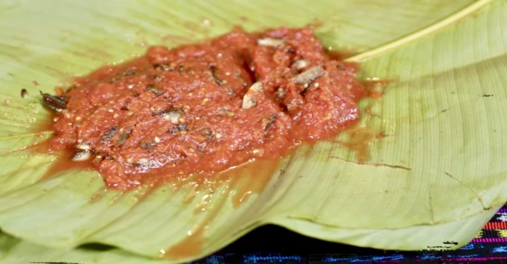 Traditional Patín fish dish wrapped in banana leaves from Santiago Atitlán Guatemala
