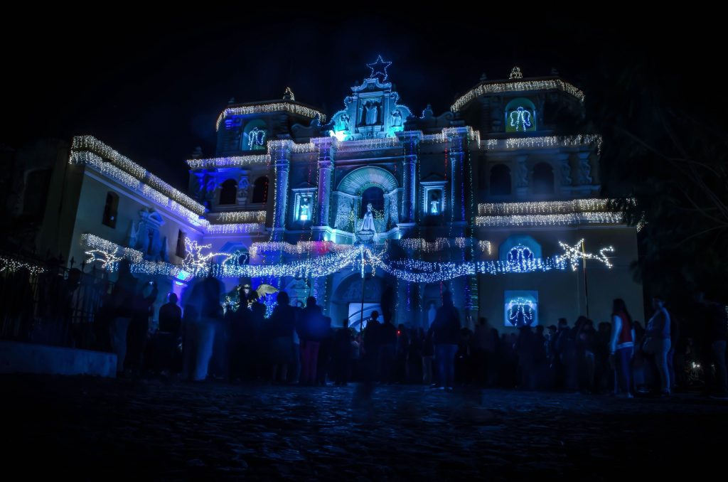 La Merced Church in Antigua Guatemala decorated for Christmas