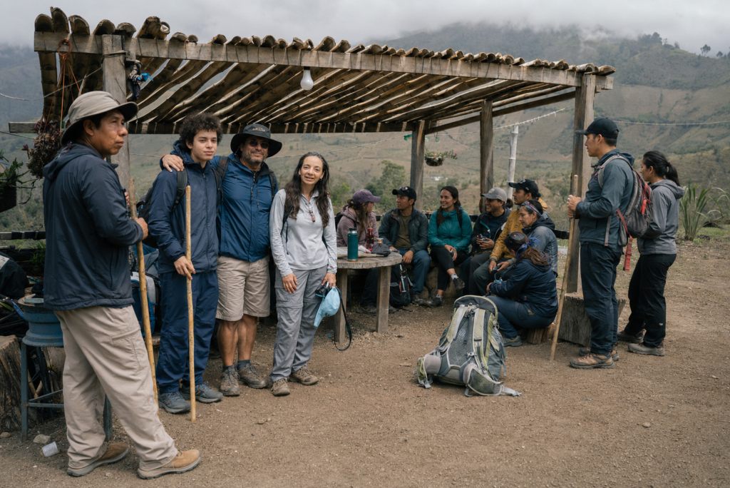Tour guide giving a safety briefing to hikers before the Acatenango volcano climb