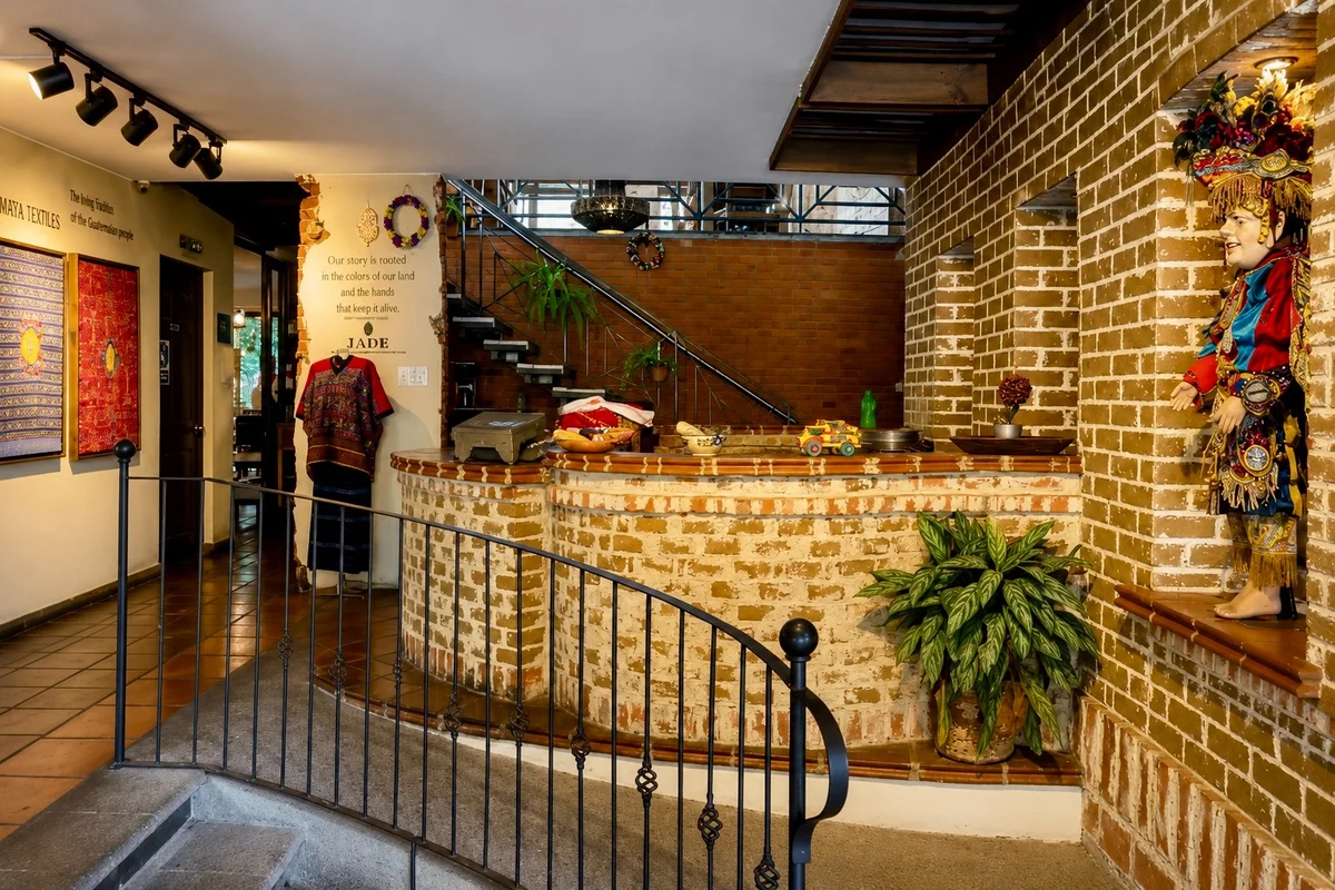 Interior of El Adobe restaurant in Zona 10 with Maya textiles, Guatemala City