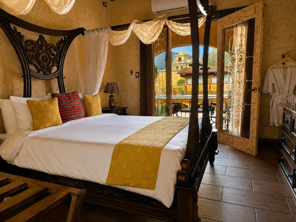 Open the balcony doors and La Merced Church becomes part of the view from this beautiful colonial-style suite.