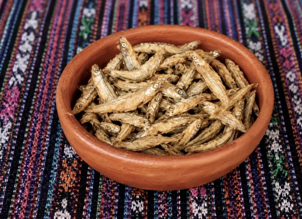 Small whole fish used to make traditional Guatemalan patín de pescado from Lake Atitlán