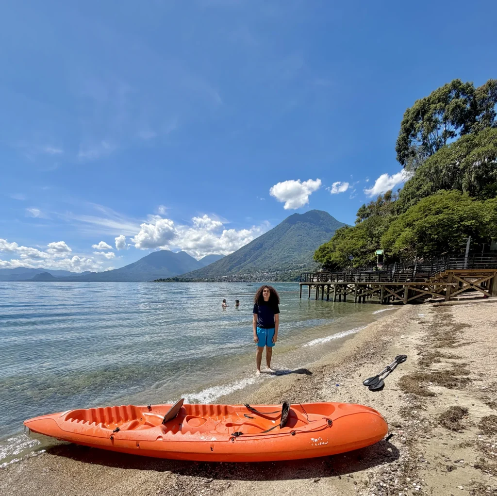 Kayak at Playa Las Cristalinas during a Lake Atitlán kayak trip from Principito's Universe near San Juan La Laguna