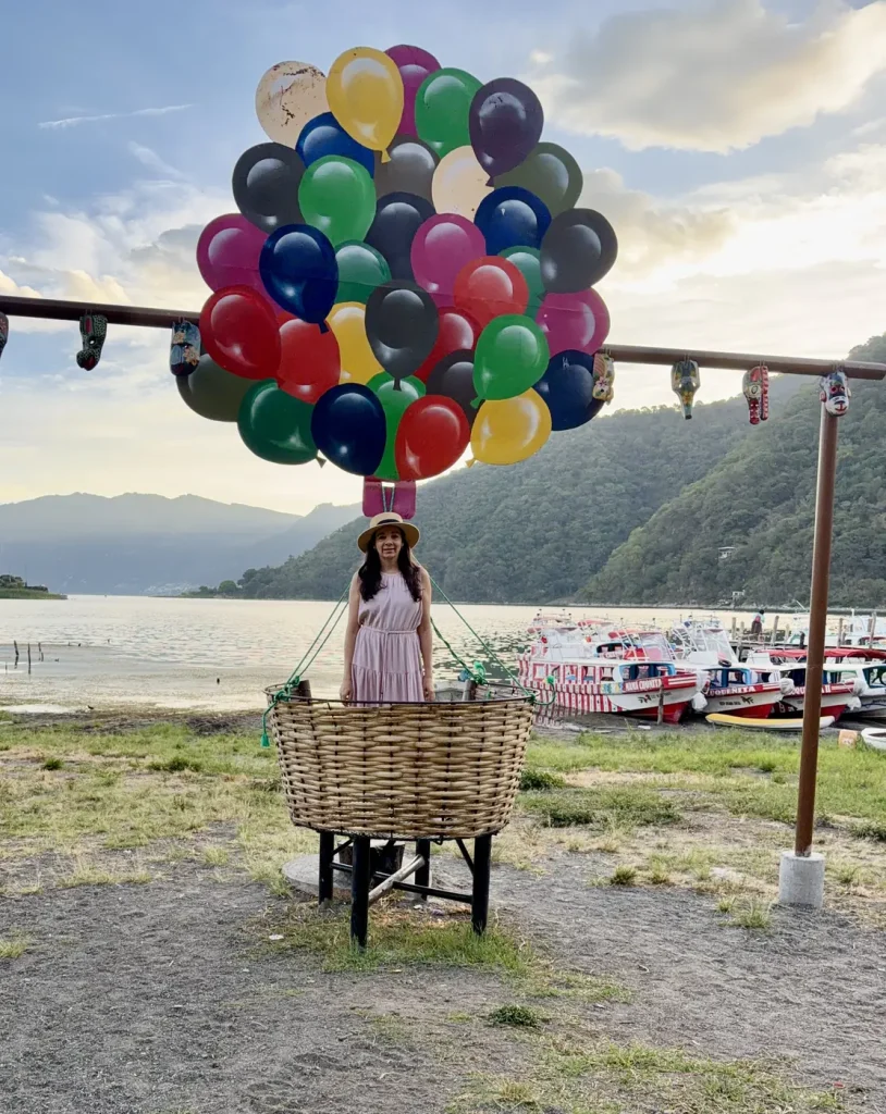 Colorful balloon photo spot on the waterfront in San Lucas Tolimán Guatemala