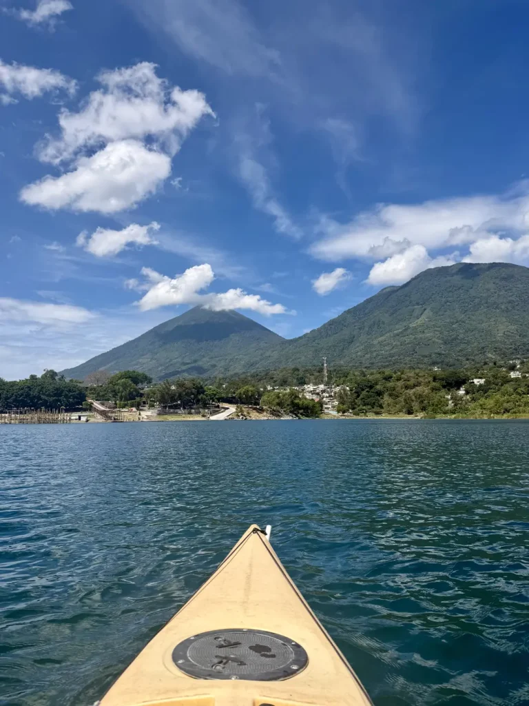 Kayaking on Lake Atitlán while staying at Hotel Tolimán in San Lucas Tolimán